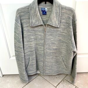 Venezia Vintage 100% Wool Zip Up Heather Grey Pockets Long Sleeve Jacket Sweater